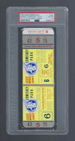 PSA CLINCHER GAME #6 1959 WORLD SERIES FULL TICKET LA DODGERS FIRST CHAMPIONSHIP Cover