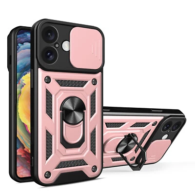 Panzer Hülle iPhone 16 Handyhülle mit Kameraschutz Ringhalter Rosegold - Bild 1 von 4