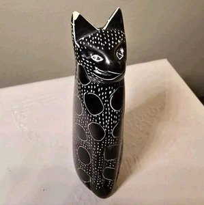 Soapstone Cat Cheetah Figurine 3" Hand Carved & Painted Slight Chip On Ear  - Picture 1 of 8