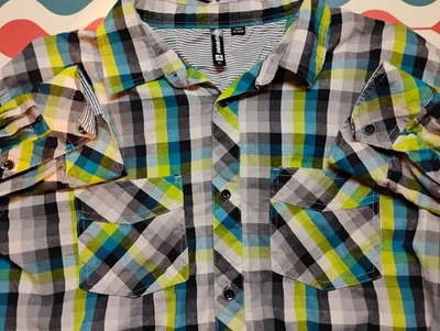 Camisa patinadora Ocean Current verde negra a cuadros manga larga abotonada para hombre XL Foto 1 de 3