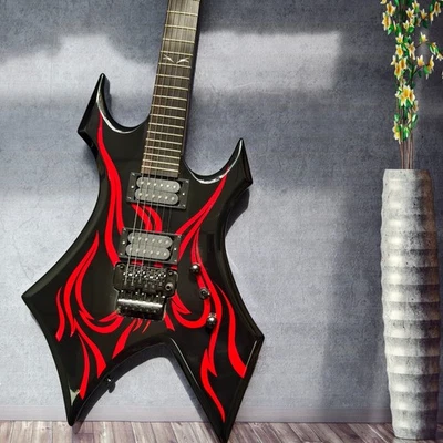 IN Stock BC Rich Warlock War of Fire Electric Guitar, Black w/Red Flames - Image 1 of 4
