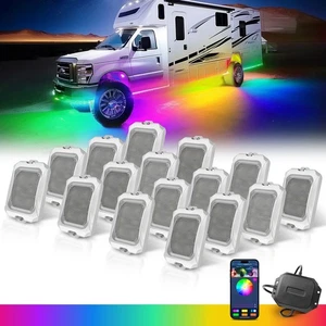 16 Pods RGB LED Rock Lights Underbody Underglow Neon Lighting Kit RGB+IC Chasing - Picture 1 of 11