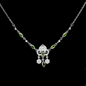 925 Sterling Silver Necklace Marquise Chrome Diopside Gemstone Jewelry 17inches - Picture 1 of 13