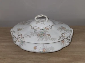 Knowles Covered Serving Dish with Floral Design and Gold Trim - Picture 1 of 7