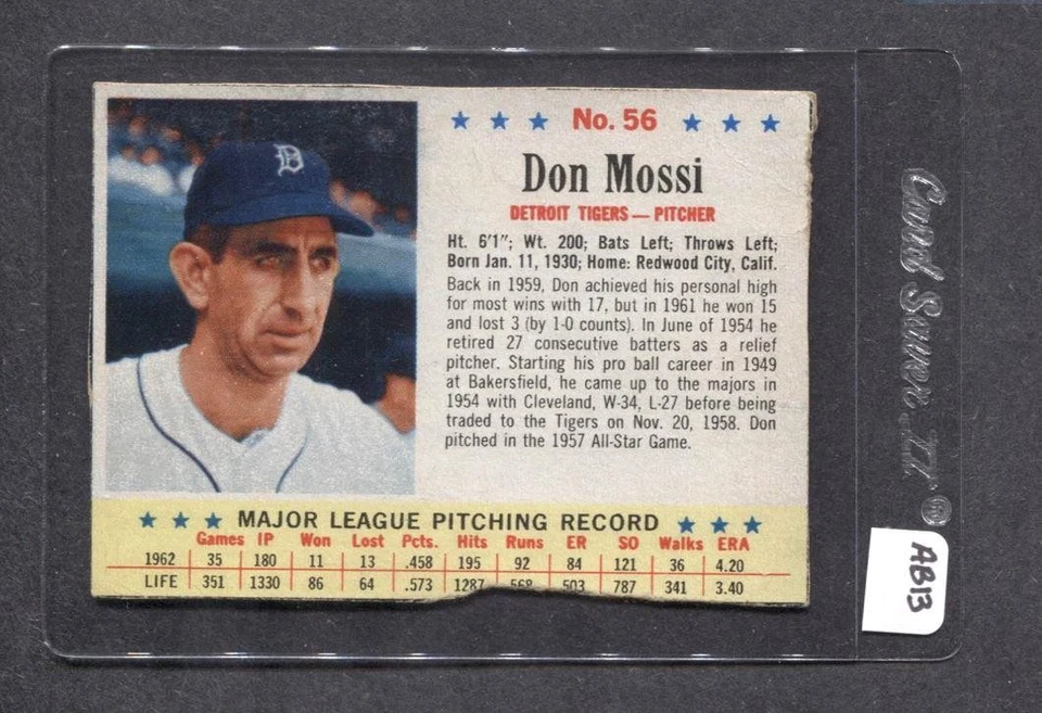 1963 Post #56 Don Mossi (Tigres) (AB13) en muy buen estado+ (envío de tarifa plana) A1 Foto 1 de 1
