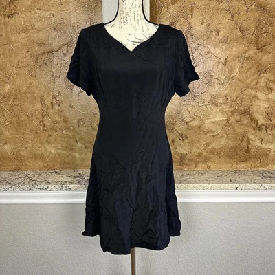 J. Peterman 100% шелк линия мини-платье женщин 6 короткий рукав современный шик черный - Изображение 1 из 4