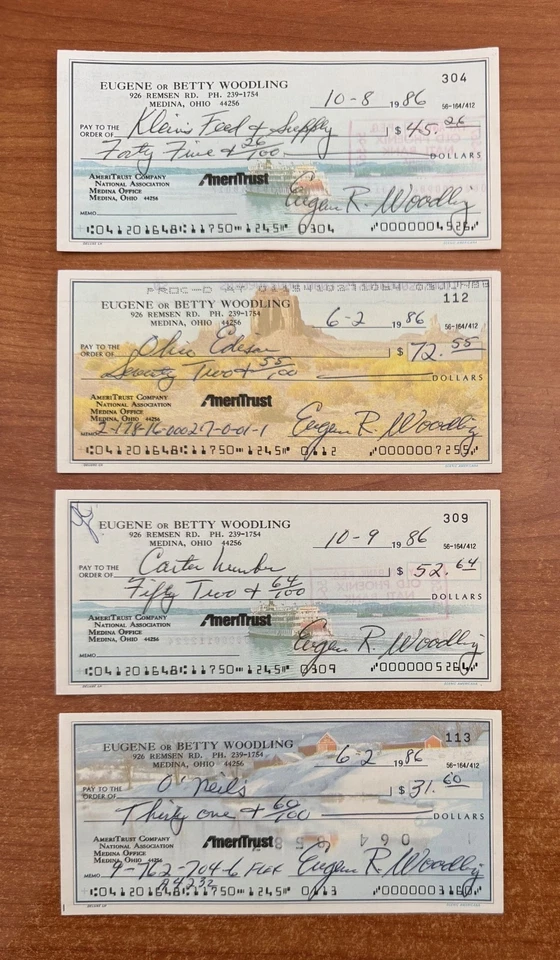 LOTE DE 4 CHEQUES AUTOGRAFIADOS GENE WOODLING 1986 NEW YORK YANKEES de colección Foto 1 de 1
