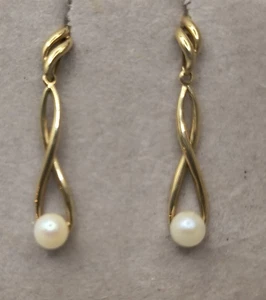 Ohrringe Ohrhänger 10K massiv Gold 1,94 Gesamt Gramm Vintage Natur Perle 3mm - Bild 1 von 4