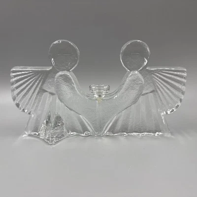 MCM Wiesenthal Hutte Clear Glass Block Christmas Angels Candleholder - Image 1 of 4