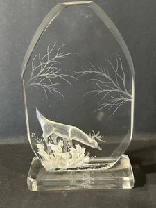 Vtg Lucite Acrylic Reverse Etched Deer Sculpture  - Picture 1 of 5