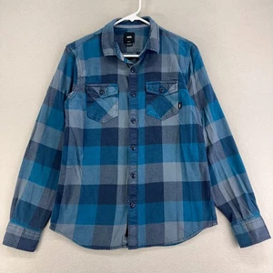 VANS Flannel Shirt Mens S Blue Plaid Tailored Fit Heavyweight Cotton Button Up - Picture 1 of 7