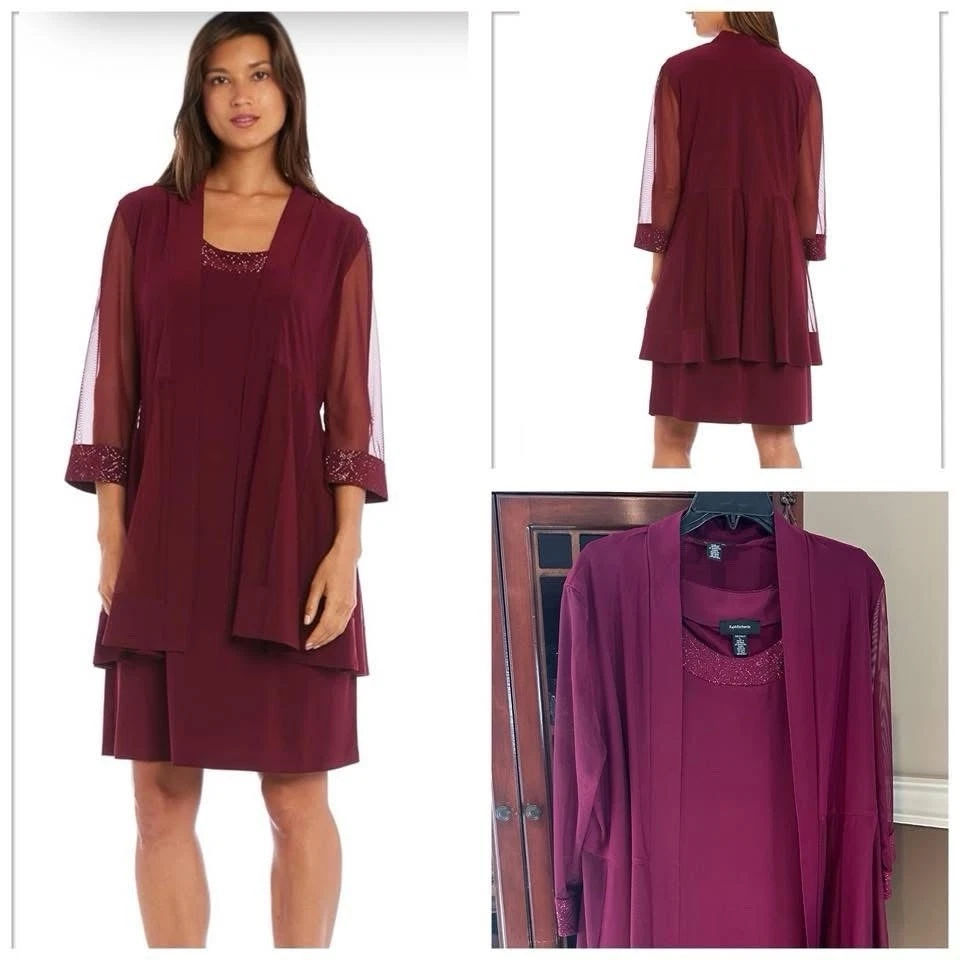 NUEVO CON ETIQUETAS — R&M Richards Para Mujer Talla L, Vestido recto adornado de dos piezas con chaqueta Foto 1 de 1