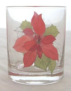 4 POINSETTIA GLASSES BLOCK TUMBLER OLD FASHION 10 OZ HOLIDAY CHRISTMAS LOT SET - Picture 1 of 1