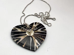 Sterling Silver 925 Pendant Necklace Shell Heart Cubic Zirconia 27.26g - Picture 1 of 12
