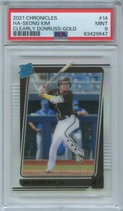PSA 9 2021 CHRONICLES CLEARLY DONRUSS GOLD #14 HA-SEONG KIM RC **JERSEY #7/10** - Picture 1 of 2