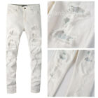 New Pop Style Ripped Sequin Patchwork Skinny Men's Pants White Denim Jeans AM625