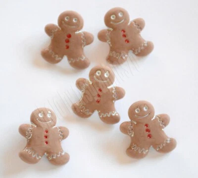 5 Gingerbread Men Cookie Buttons / Buttons Galore Holiday Button / Shank - Image 1 of 2
