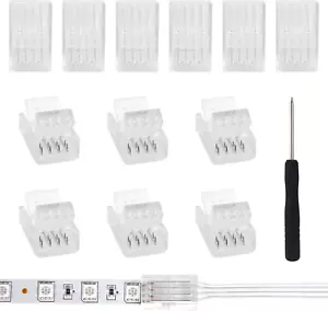12 Pack 4-Pin RGB LED Strip Light Connectors 10Mm Gapless Solderless Unwired Cli - Picture 1 of 7