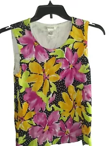 Laura Ashley Floral Knit Tank Orange Pink Black Colorful Tank Top Size M Slinky - Picture 1 of 6