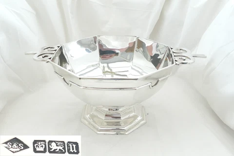RARE GEORGE V HM STERLING SILVER OCTAGONAL PUNCH BOWL 1912 Cover