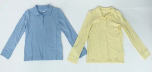 Unisex Kids Blue Yellow Long Sleeve School Uniform Polo Shirts Sz M (8) NWOT - Picture 1 of 4