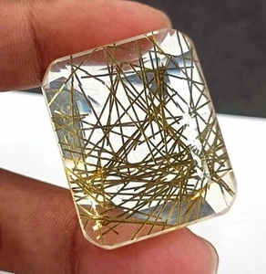 Top Quality Golden Rutilated Quartz Certified 105Ct Emerald Cut Gemstone S - Picture 1 of 7