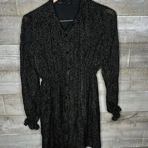 Zara woman medium black velvet polka dot button down dress - Picture 1 of 4