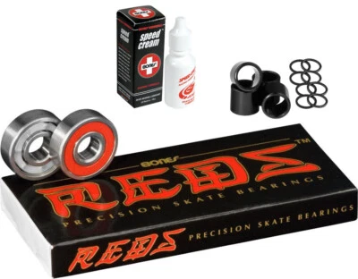 BONES Skateboard Bearings REDS with Spacers, Washers, and Speed Cream Lube