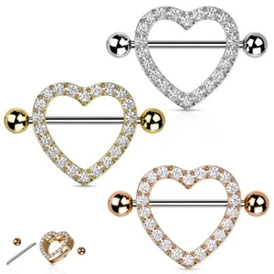 1,6 X 14 MM Nipple Piercing Heart Zirconia Nipple Shield Rhinestone Hearts Z197 - Picture 1 of 4