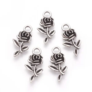 3 Rose Flower Charms Antique Silver Tone 21 x 11 mm US Seller 1175 - Picture 1 of 3