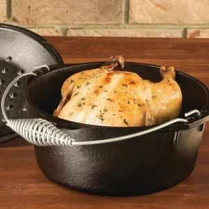 5-Quart Seasoned Cast Iron Dutch Oven with Lid and Spiral Wire Handle - Picture 1 of 3