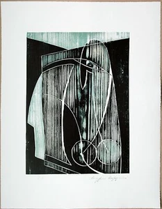 Siegfried Assfalg 1925-2012 Konkrete Kunst: Abschied Farbholzdruck 1983 signiert - Bild 1 von 3