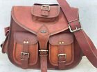 13" Women's Vintage Genuine Leather 5 Pocket Messenger Shoulder Cross Body Bag