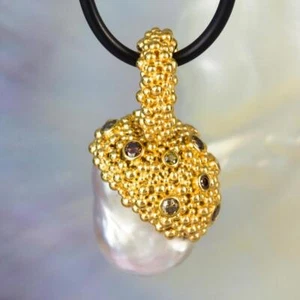 Gigantische South Sea Pearl Pendant,Gold Vermeil Sterlingsilber & Diamant 12.40g - Bild 1 von 12