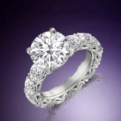 Wedding Ring Round Certified IGI Lab Created 14k White Gold 6 Ct Diamond - Image 1 of 4