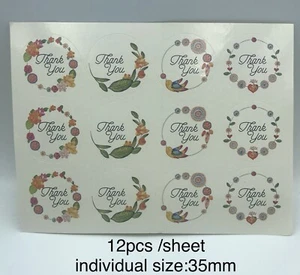 5 Sheets 60pcs Thank you sticker with flower design Seal stickers - Picture 1 of 2
