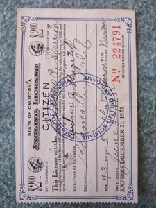 1932 California Angling License. #224791 - Picture 1 of 2