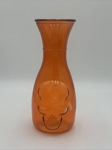 GOTH ORANGE SKULL GLASS VASE See Photos And Details Some Color Rubbed Off - Picture 1 of 24