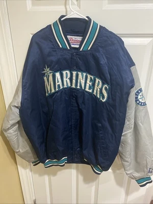 Vintage 90s Seattle Mariners Starter Diamond Collection Satin Bomber Jacket  XL - Image 1 of 4
