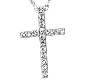 1/10 cttw Natural Diamond Small Cross Pendant Petite Necklace 10 KT White Gold - Picture 1 of 6