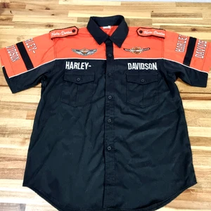 2003 Harley Davidson 100th Anniversary Casual Shirt Orange Black Men Size 2XL - Foto 1 di 12