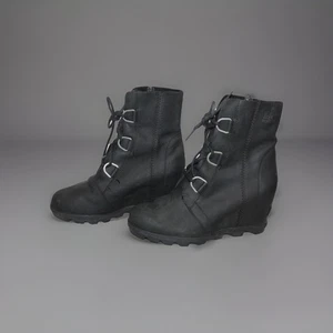 Sorel Boots Womens 9 Joan Of Arctic Wedge II Lace Up Bootie NL3018-010 Black - Picture 1 of 9