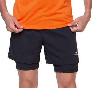 Ronhill Tech Twin Mens Running Shorts Black 2 In 1 Twin Short Run Breathable - Picture 1 of 4