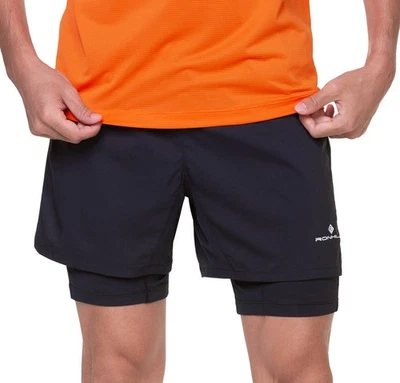 Pantalones Cortos para Correr Ronhill Tech Twin Para Hombre Negros 2 en 1 Doble Corrida Corta Transpirables Foto 1 de 4