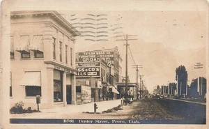 Postal LP54 Provo Utah Center Street View 1913 RPPC - Imagen 1 de 2