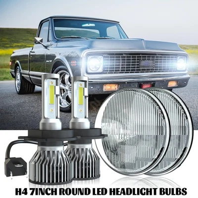 Pair 7" inch Round LED Headlight Hi/Low Fit Chevy 1967-1981 Camaro 75-1980 C10 - Image 1 of 4