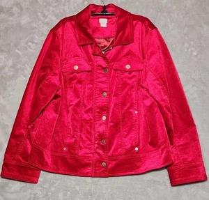Chico's Red Velvet Jacket Women's sz 3 US XL Moto Punk Rockabilly - Picture 1 of 8