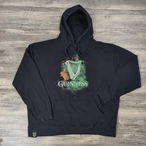 Guinness XL Mens Hoodie Black Cotton Harp Ireland Logo Pullover Sweatshirt - Picture 1 of 11