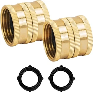 Hourleey Garden Hose Adapter, 3/4 Inch Solid Brass Female to Female,  - Picture 1 of 7