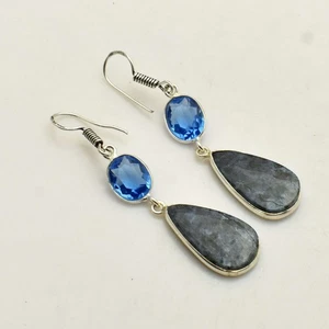 Sodalite Blue Topaz Gemstone Drop Dangle Earrings Jewelry 2.08" AE-53941 - Picture 1 of 1